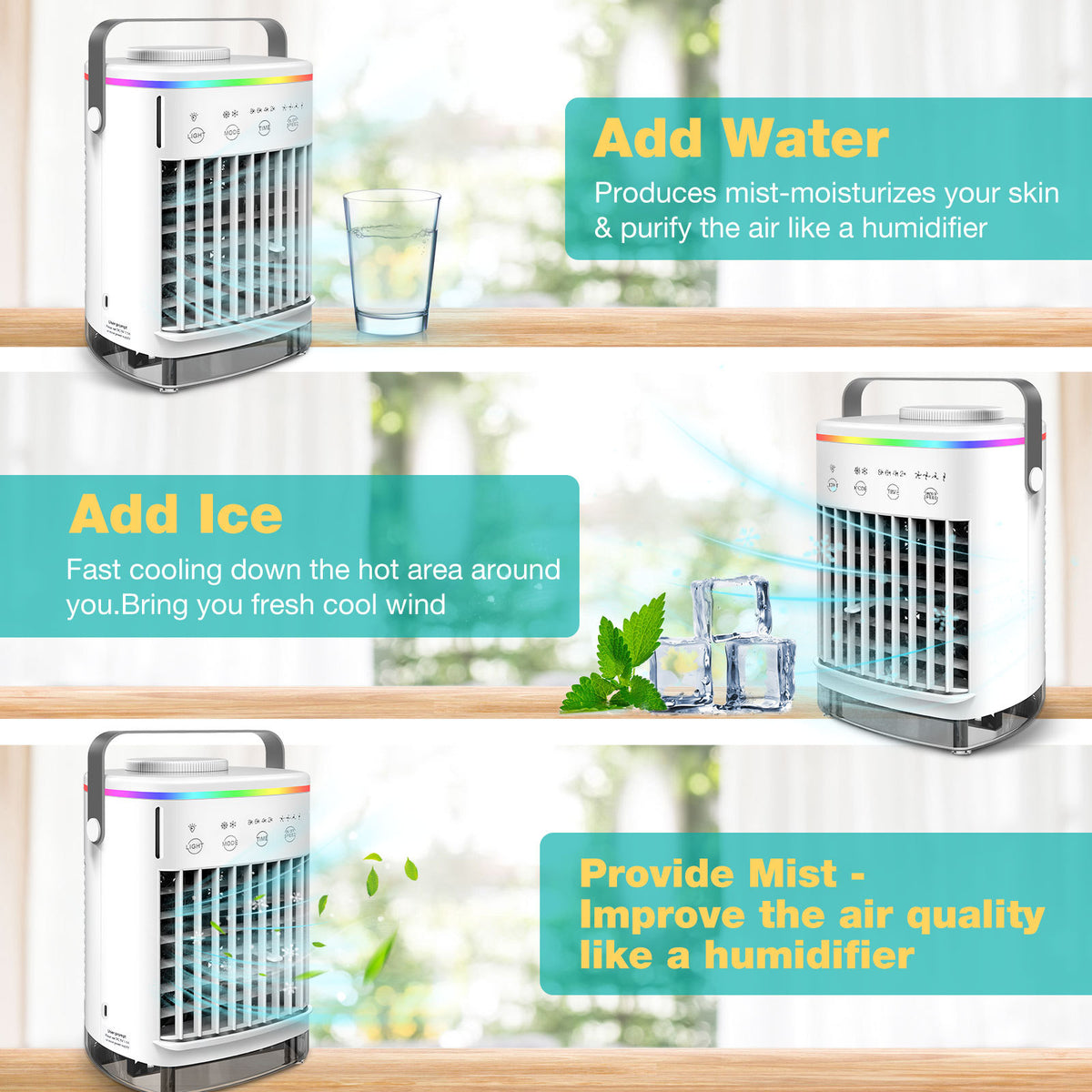 Portable USB Air Cooler Fan with Humidifier & Mist Spray - 4-Speed Desktop Cooling Fan with Timer