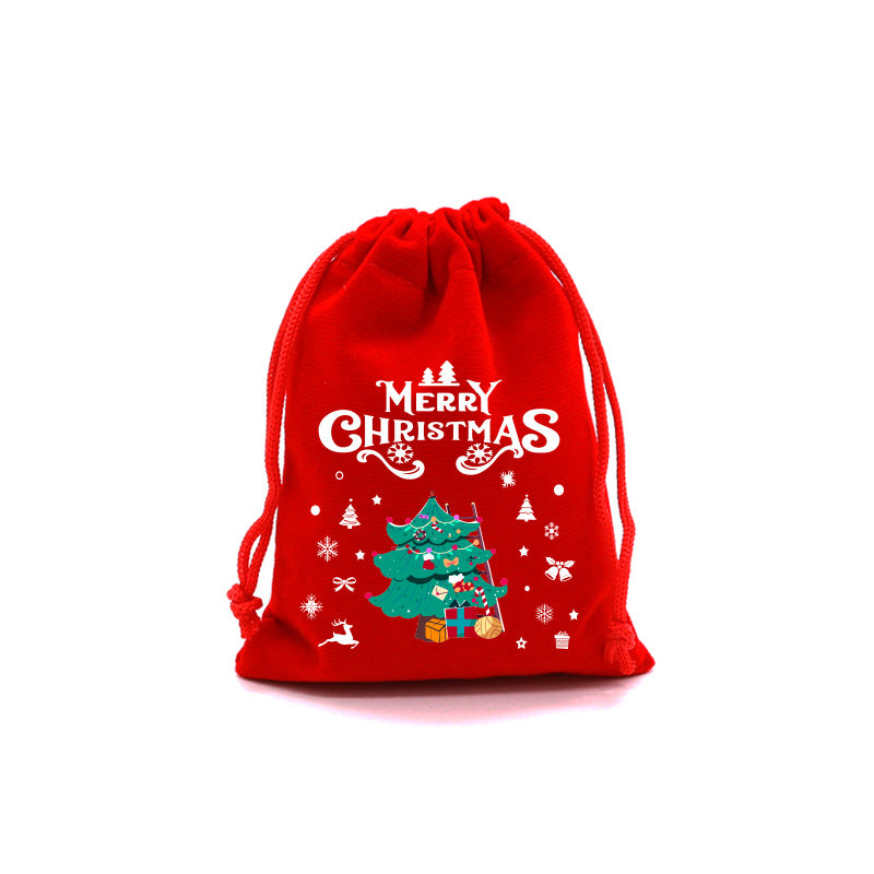 Red Velvet Christmas Drawstring Gift Bag – Festive Candy & Apple Storage Pouch