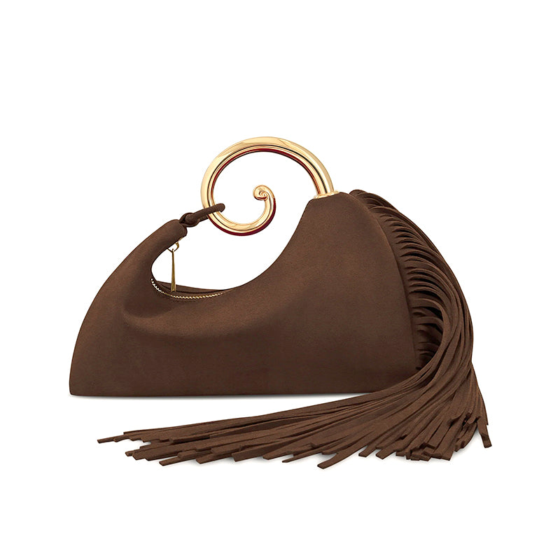 Vintage Winter Women's Bag - Synthetic Suede Purse with Leather Tassels for Travel and Everyday Use