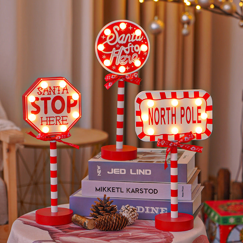 LED Christmas Wooden Sign Light - Festive Warm White Ambient Light in 6 Designs for Window & Shop Displays
