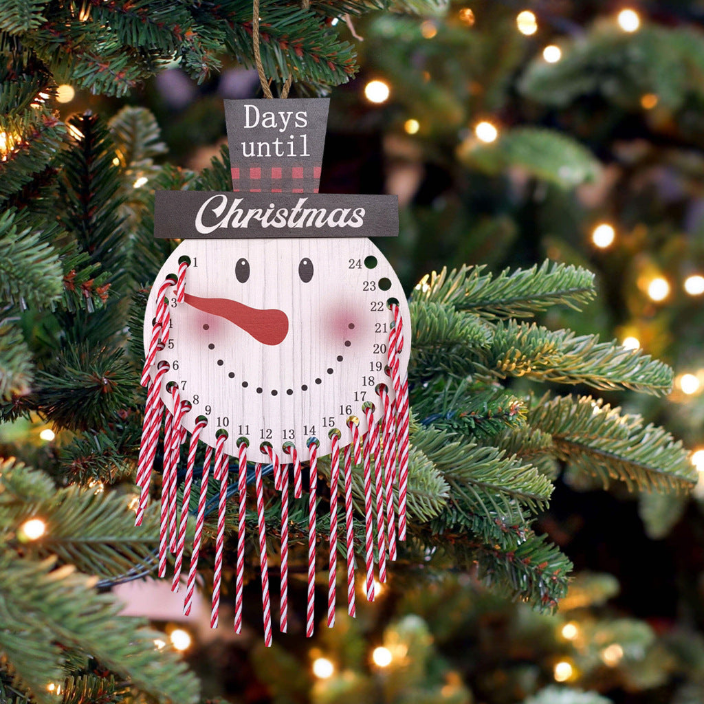 Wooden Christmas Advent Calendar Countdown Pendant - Santa, Snowman, Elf & Flag Designs