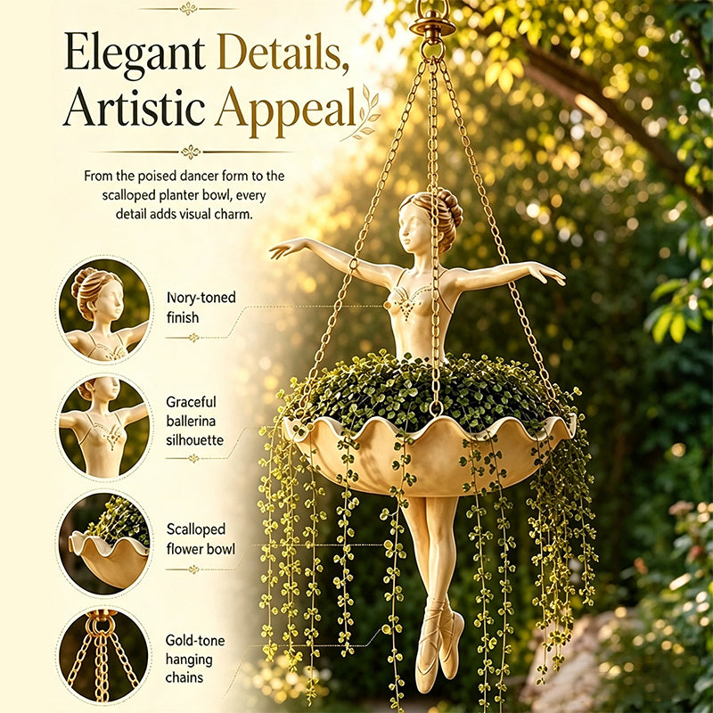 Elegant Ballerina Hanging Planter – Hand-Carved UV-Resistant Outdoor Flower Pot