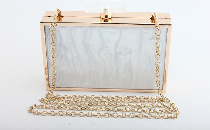 Acrylic Perfume Bottle Clutch – Novelty Evening Bag with Chain Strap