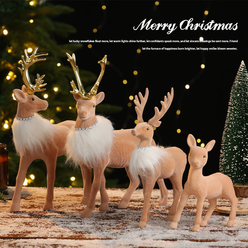 Fuzzy Plush Reindeer Family Christmas Figurine - Festive Cartoon Decoration in 5 Characters