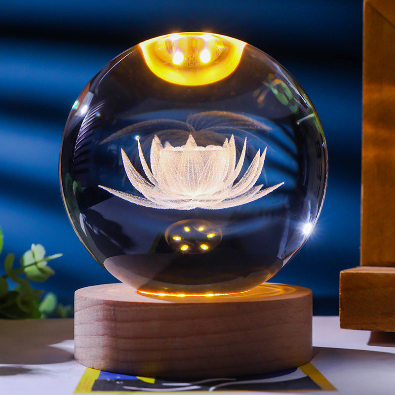 3D Crystal Ball Ornament with LED Touch Base – Micro Landscape Desk Decor Gift (6cm & 8cm)