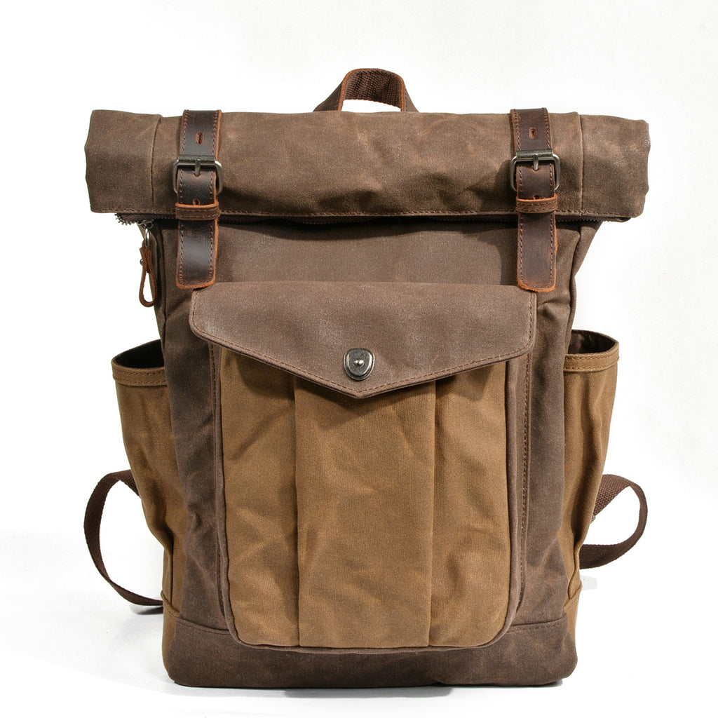 Men's Wax Canvas Backpack – Large Capacity Waterproof Hiking & Travel Bag