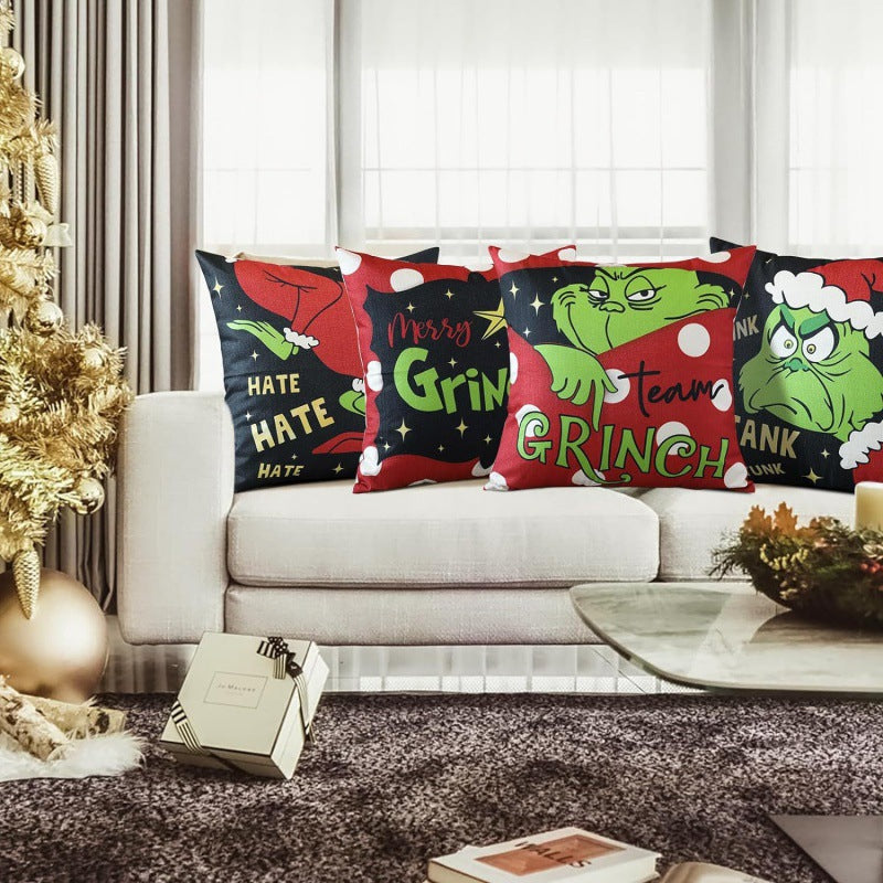 Christmas Linen Cushion Cover - Festive Sofa Pillow Case in 4 Designs (45x45cm)