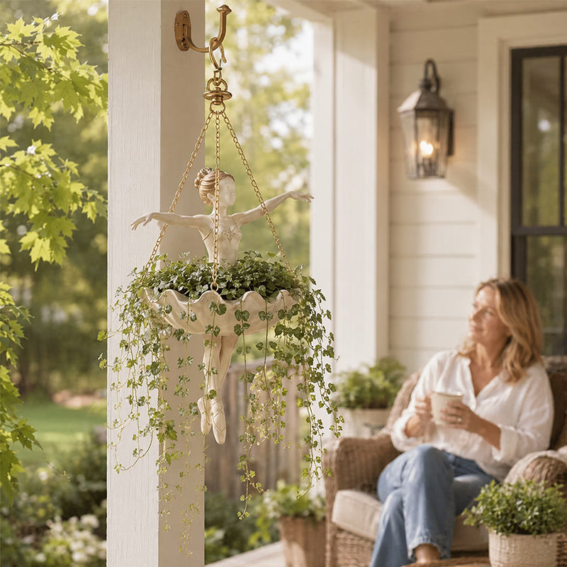 Elegant Ballerina Hanging Planter – Hand-Carved UV-Resistant Outdoor Flower Pot