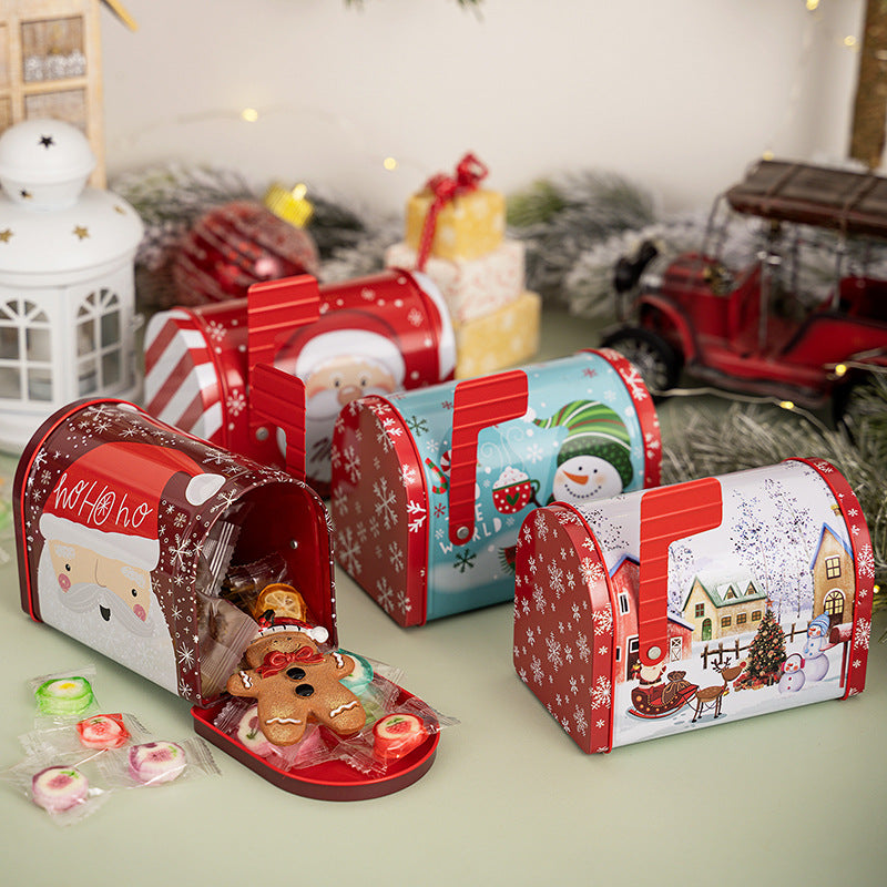 Christmas Tin Mailbox Gift Box - Festive Tinplate Candy & Gift Box in 4 Designs (12.5 x 13.5 x 8cm)