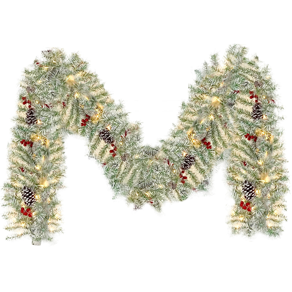 Pre-Lit Christmas 4-Piece Set – 2 Entrance Trees, Garland & Wreath with 340 LED Lights