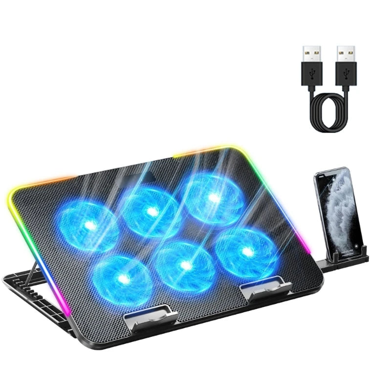 Laptop Cooling Pad with 6 LED Fans & Phone Holder – Fits up to 15.6"