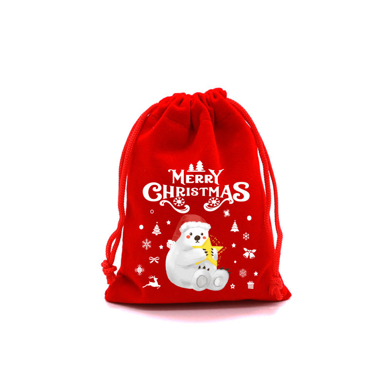 Red Velvet Christmas Drawstring Gift Bag – Festive Candy & Apple Storage Pouch