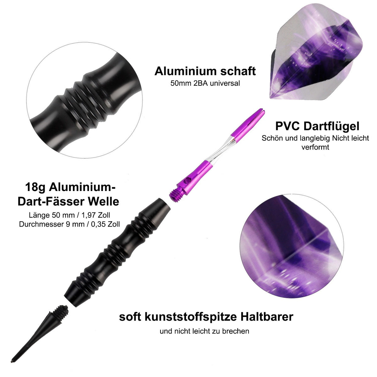 Soft Tip Darts Set – 3-Piece Knight Series with Aluminium & Iron Barrel