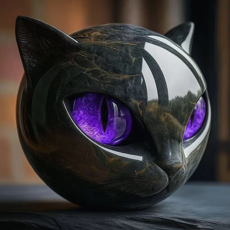 Black Cat Stone Statue - Resin and Marble Texture Healing Figurine, Home and Office Desk Decor Gift