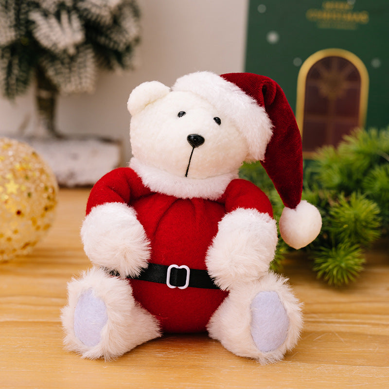 Christmas Sitting Teddy Bear Figurine Ornament - Rustic Fabric Decoration