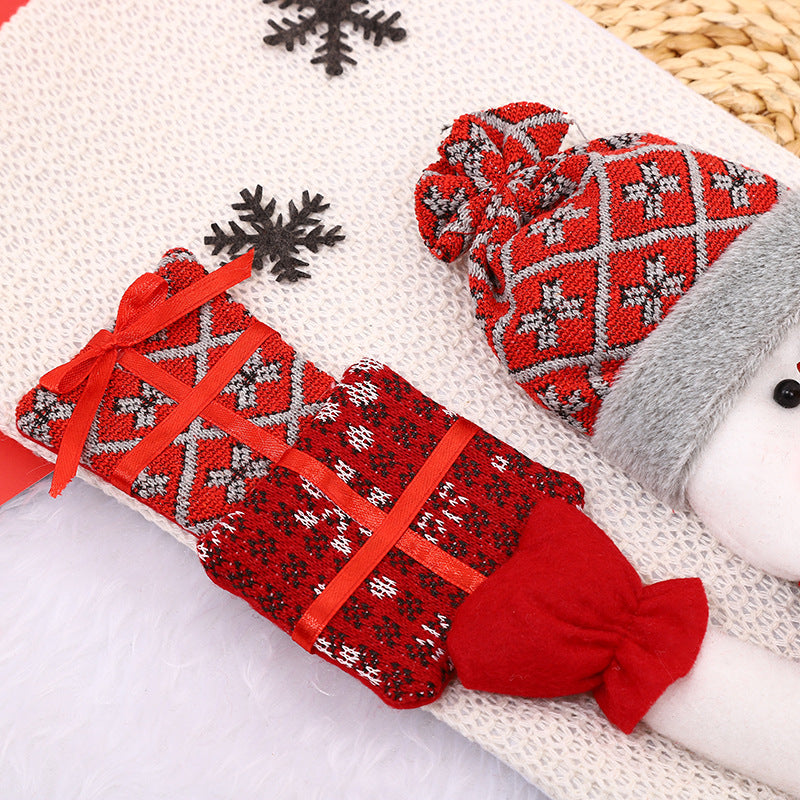 Christmas Stocking Gift Bag - Large Cloth Santa, Snowman & Reindeer Design (24x46.5cm)