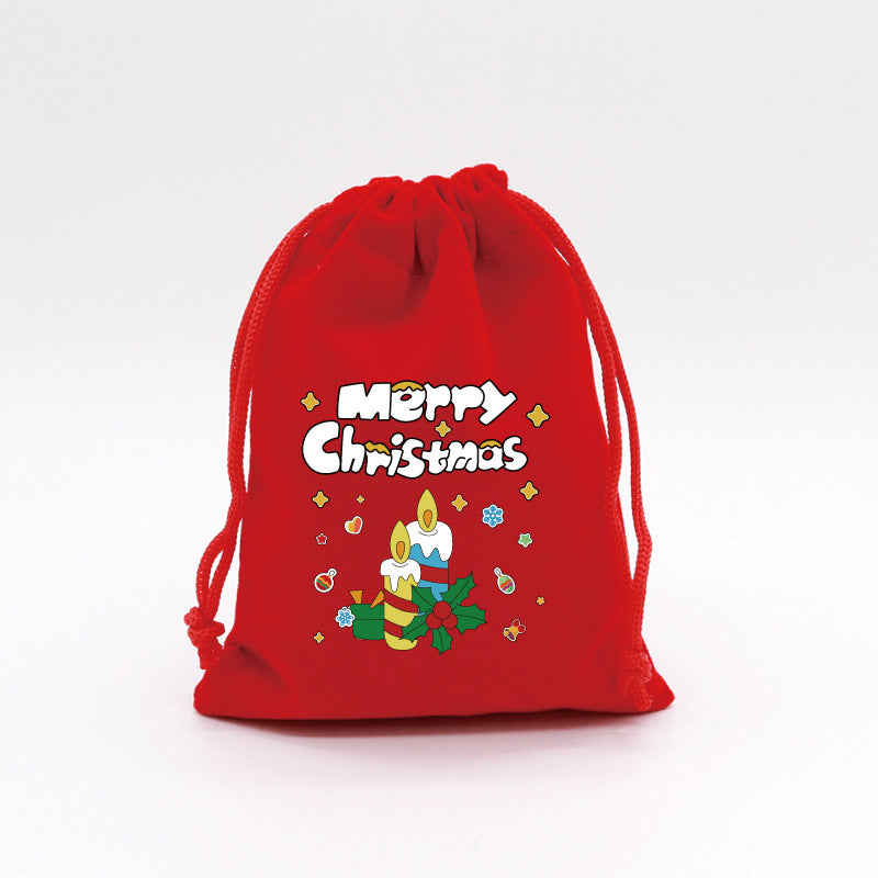 Red Velvet Christmas Drawstring Gift Bag – Festive Candy & Apple Storage Pouch