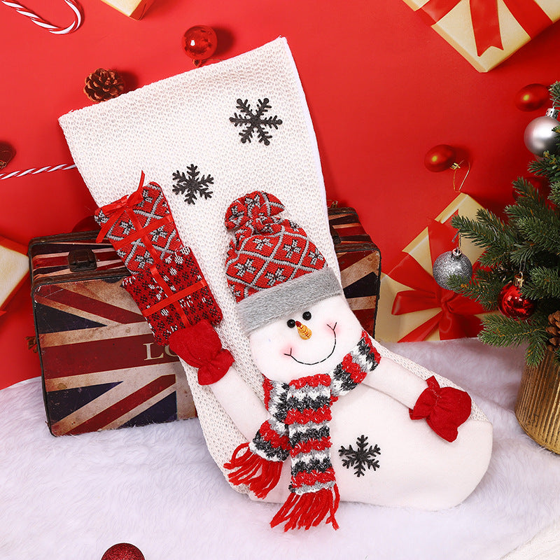 Christmas Stocking Gift Bag - Large Cloth Santa, Snowman & Reindeer Design (24x46.5cm)