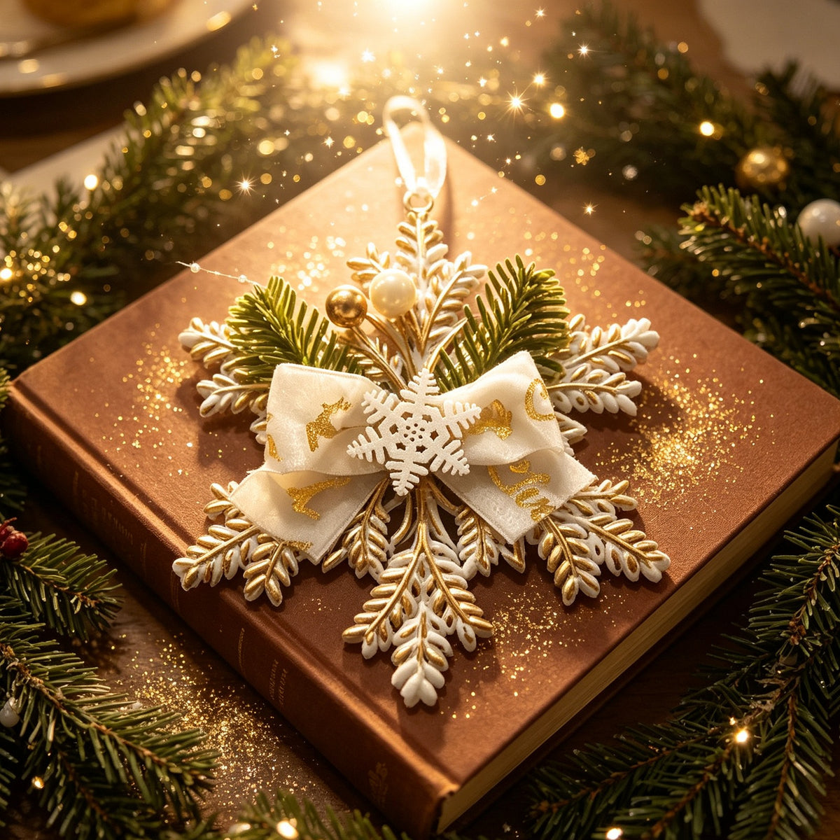 Christmas Tree Ornament White Gold Vintage Style Plastic Decoration Snowflake Reindeer Christmas Tree Decor