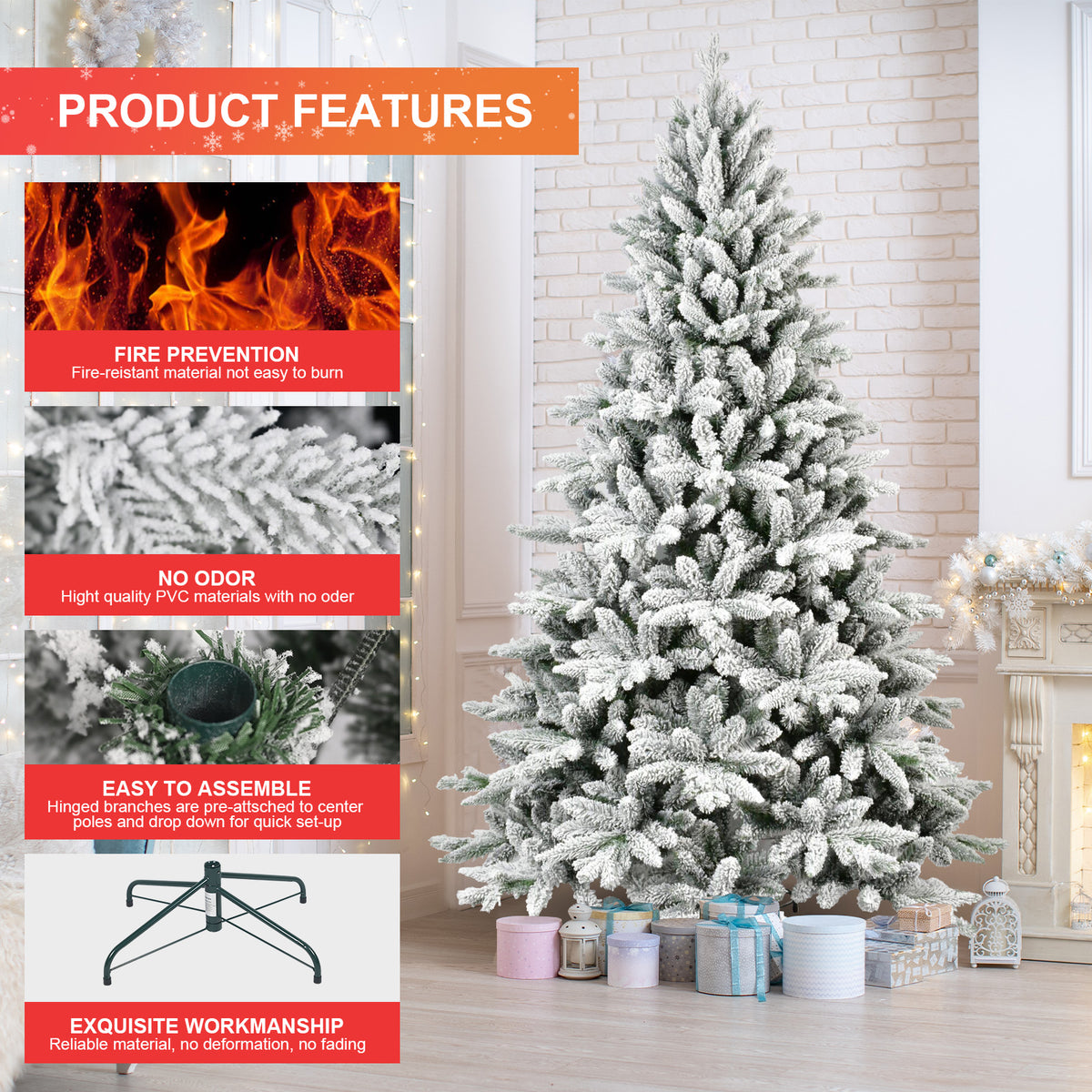 5FT Snow-Flocked Artificial Christmas Tree – Frosted White & Green