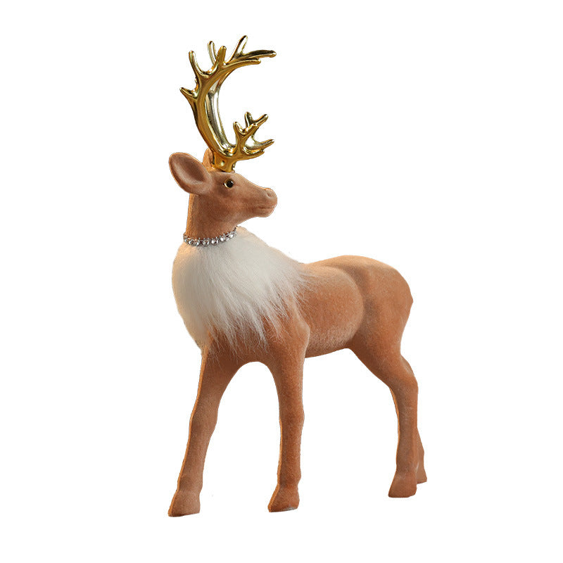 Fuzzy Plush Reindeer Family Christmas Figurine - Festive Cartoon Decoration in 5 Characters