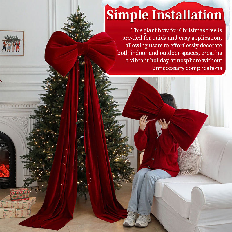 Large Wine Red Velvet Christmas Bow - Extra Large Flocked Festive Decoration in 6 Sizes (80-280cm)