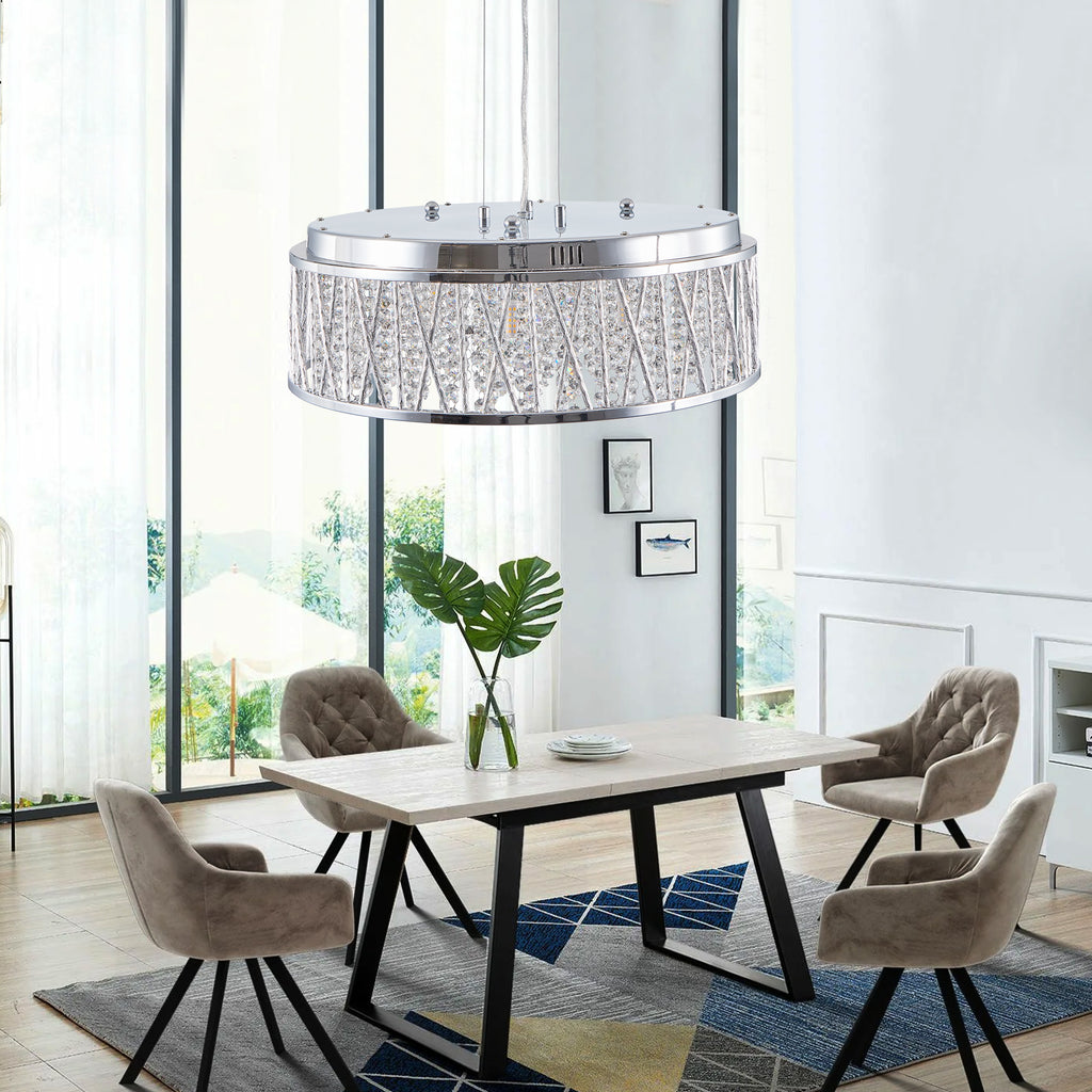Modern Crystal Flush Mount Ceiling Light - 18.9" Round Chrome Chandelier for Living Room & Bedroom
