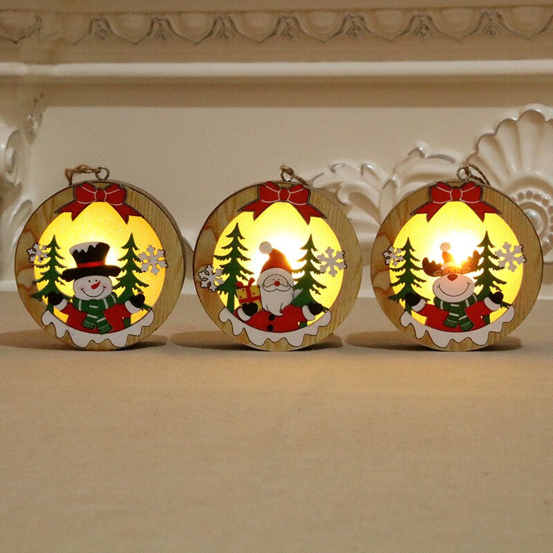 Luminous Wooden Christmas Tree Pendant Ornament - Glow-in-the-Dark Decoration in 6 Colours (11cm)