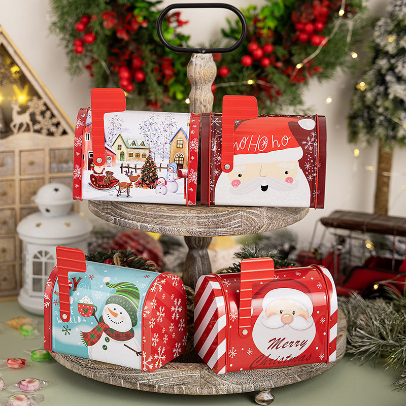 Christmas Tin Mailbox Gift Box - Festive Tinplate Candy & Gift Box in 4 Designs (12.5 x 13.5 x 8cm)
