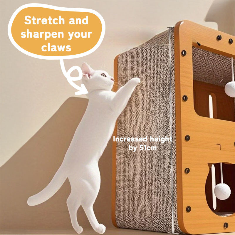3-in-1 Cat House, Bed and Scratch Post - Multi-Layer Eco-Friendly Cardboard Cat Furniture