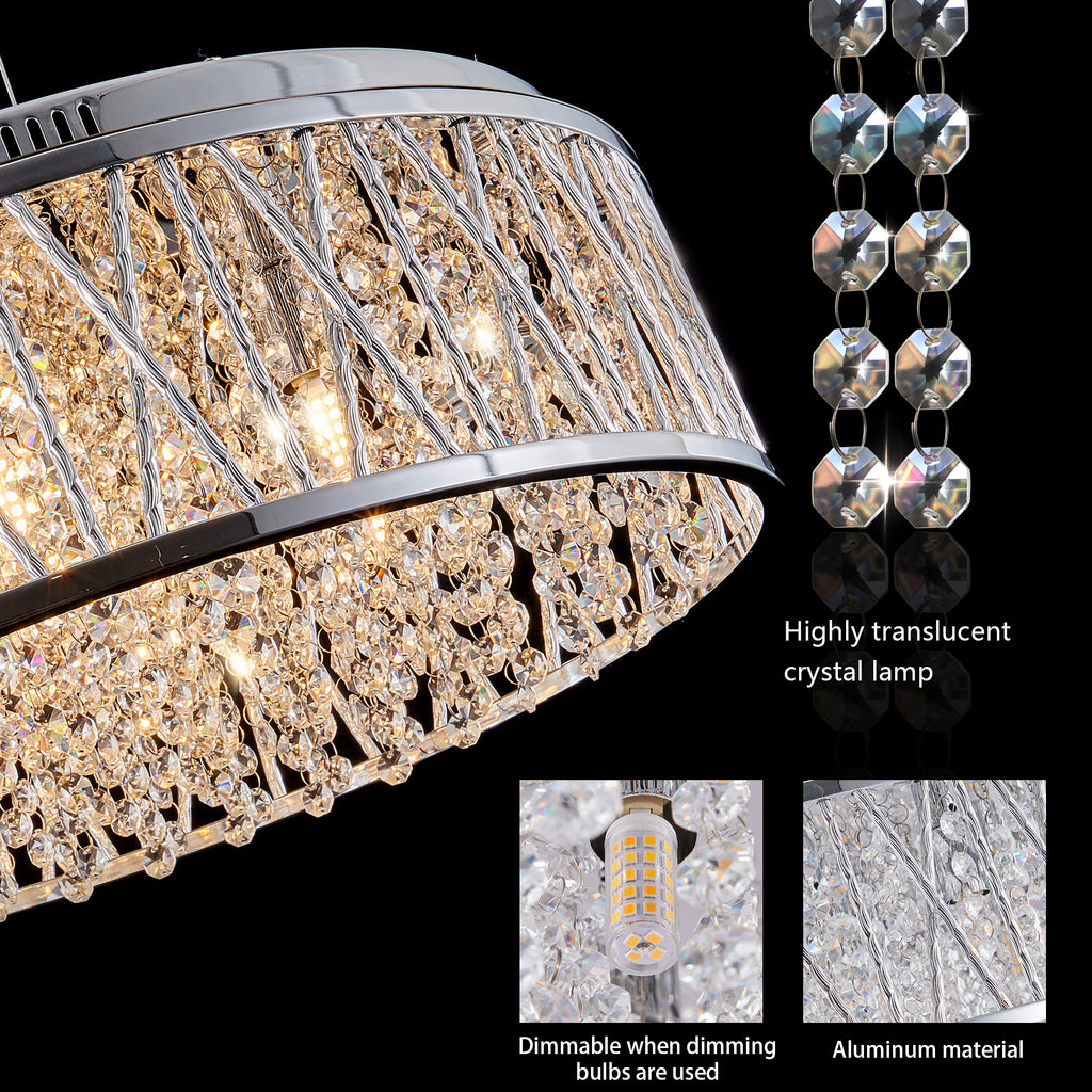 Modern Crystal Flush Mount Ceiling Light - 18.9" Round Chrome Chandelier for Living Room & Bedroom