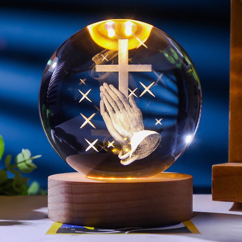 3D Crystal Ball Ornament with LED Touch Base – Micro Landscape Desk Decor Gift (6cm & 8cm)