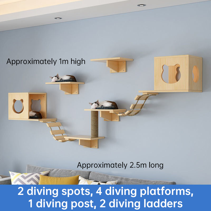 Wall-Mounted Cat Activity Centre - Hammock, Platforms & Sisal Scratch Post Set for Indoor Cats