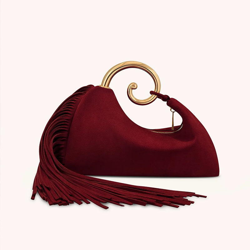 Vintage Winter Women's Bag - Synthetic Suede Purse with Leather Tassels for Travel and Everyday Use
