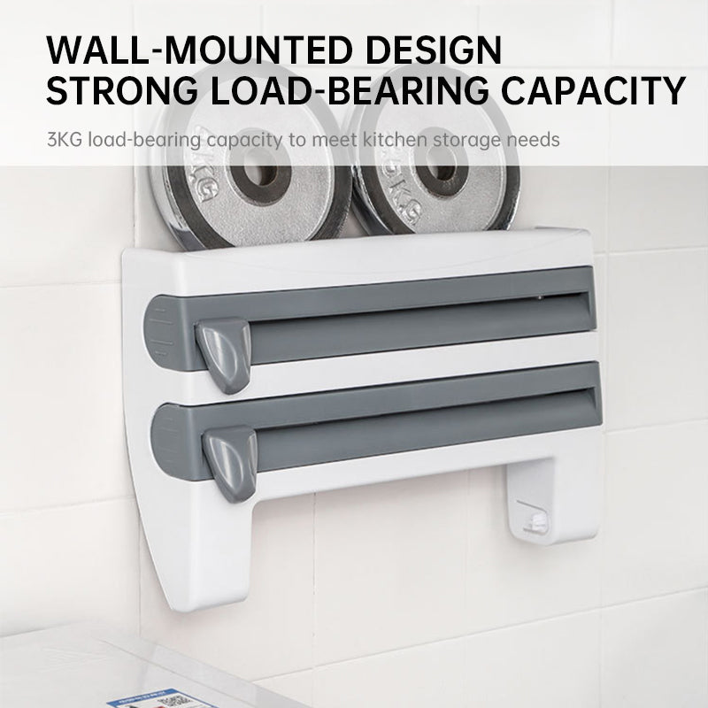 3-in-1 Wall Kitchen Roll Holder – Foil, Cling Film & Paper Towel Dispenser with Magnetic Cutter