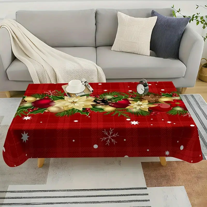 Christmas Pine & Holly Tablecloth - Festive Polyester Dining Table Cover in 4 Designs & 7 Sizes
