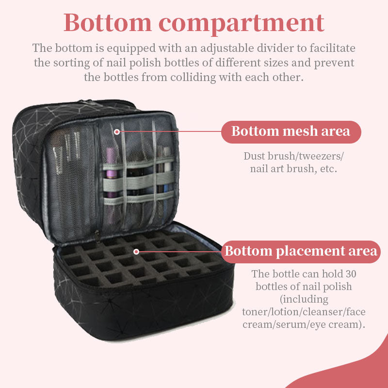 Portable 30-Compartment Nail Organizer Case - All-in-One Manicure Tools and Cosmetic Storage Bag
