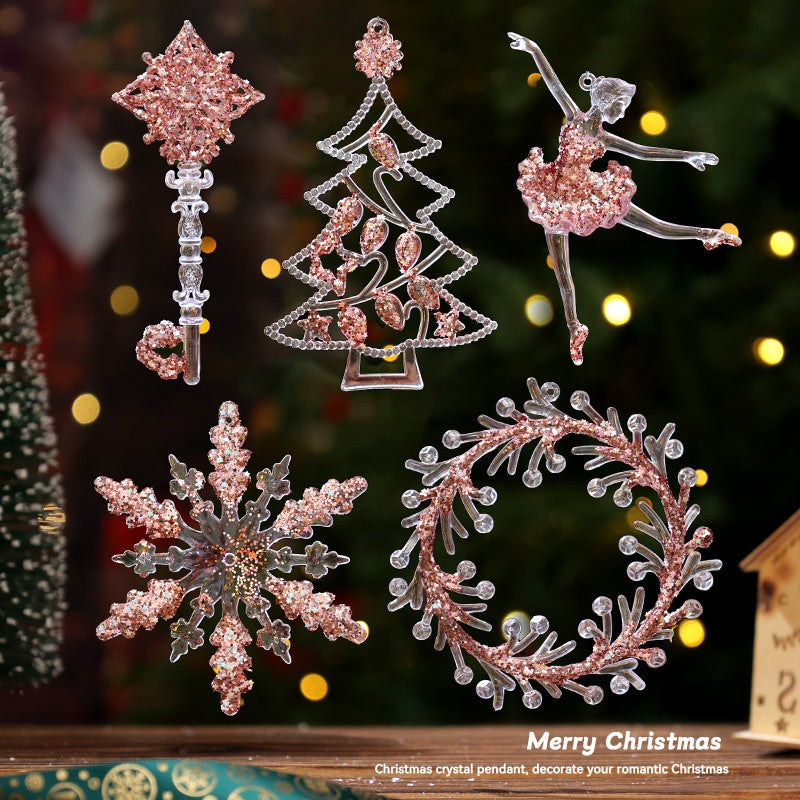 Christmas Decorative Creative Hanging Ornament Acrylic Transparent Snowflake Crystal Pendant Ice Crystal Hanging Decoration for Christmas Tree