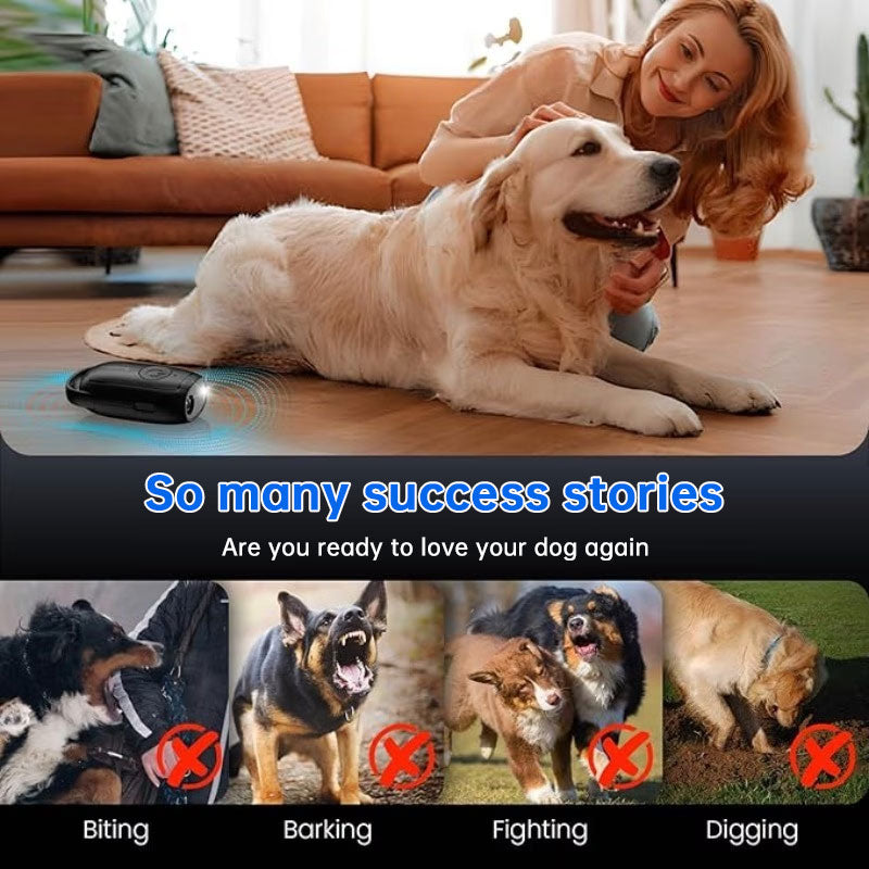 Portable Ultrasonic Dog and Cat Repeller - Rechargeable Anti Bark Device with Flashlight for Outdoor Use