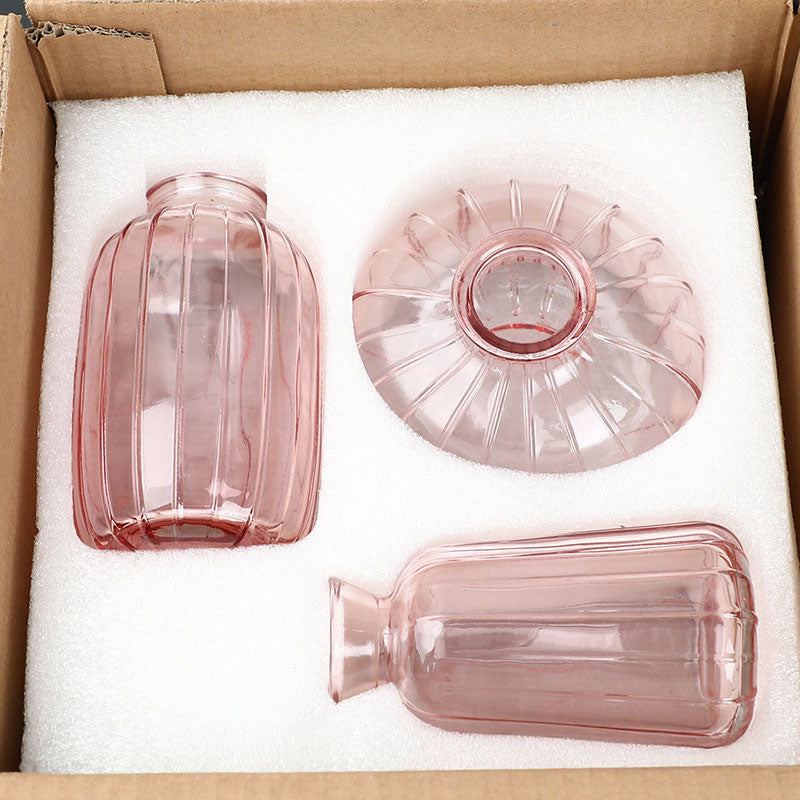 Vintage Glass Vase Set of 3 - Clear Small Hydroponic Flower Vases for Living Room, Home Decor and Centrepieces