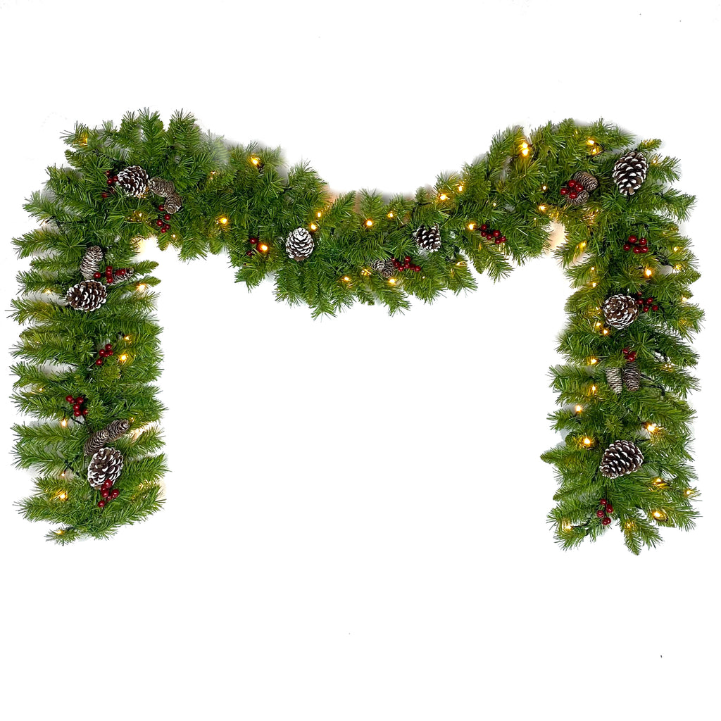 Classic Green Christmas 4-Piece Set – 2 Entrance Trees, Garland & Wreath with 340 LED Lights