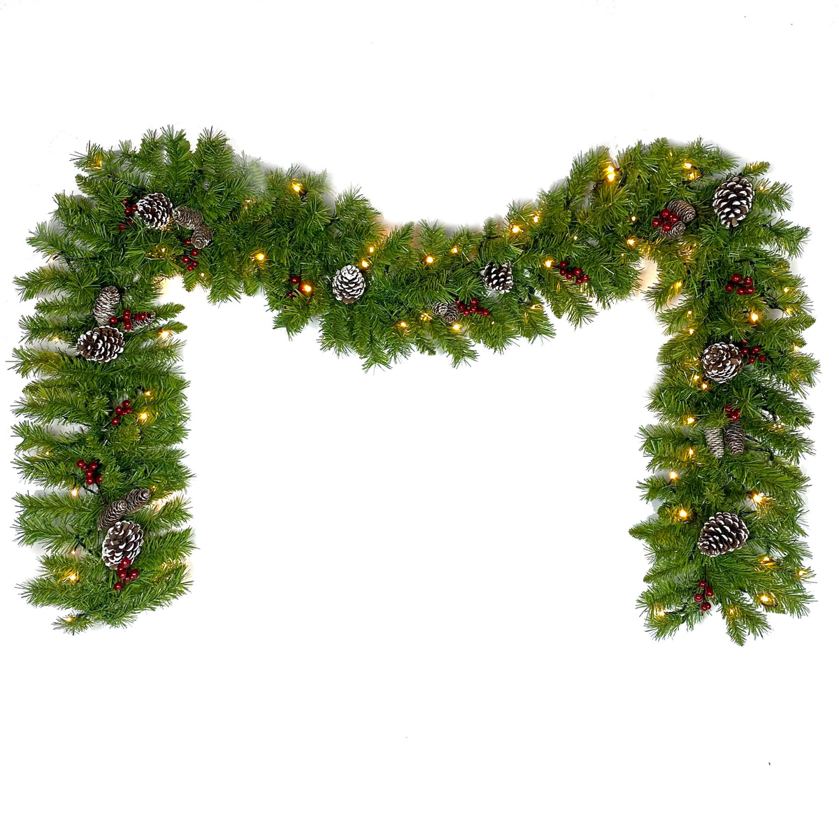 Classic Green Christmas 4-Piece Set – 2 Entrance Trees, Garland & Wreath with 340 LED Lights