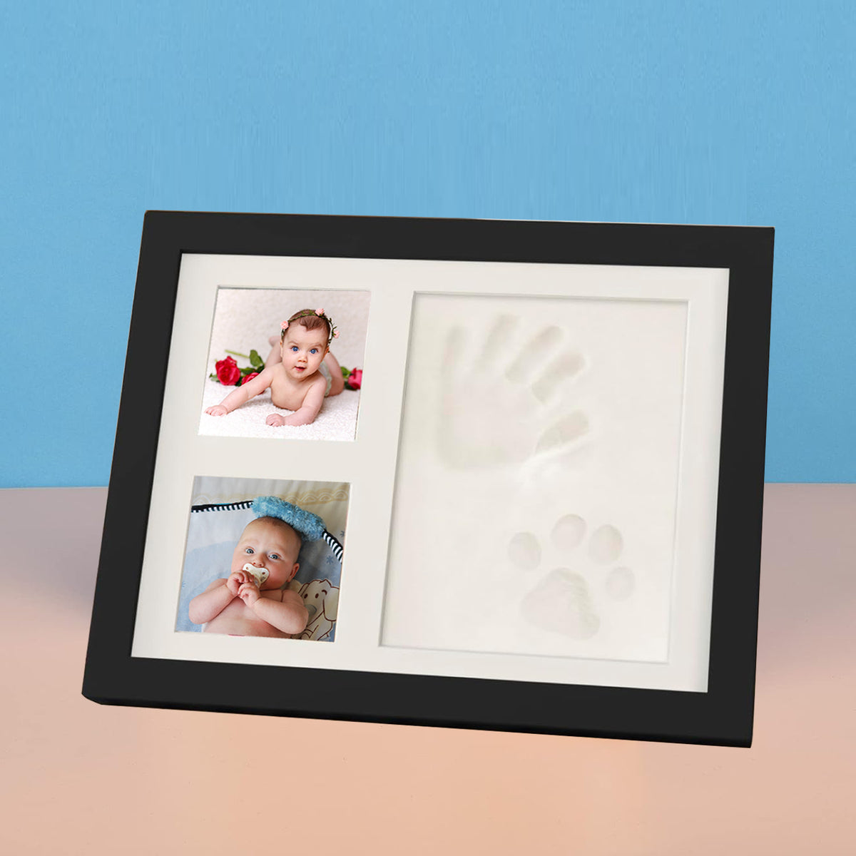 Baby Handprint & Footprint Keepsake Frame with Ink Pad – Newborn Gift