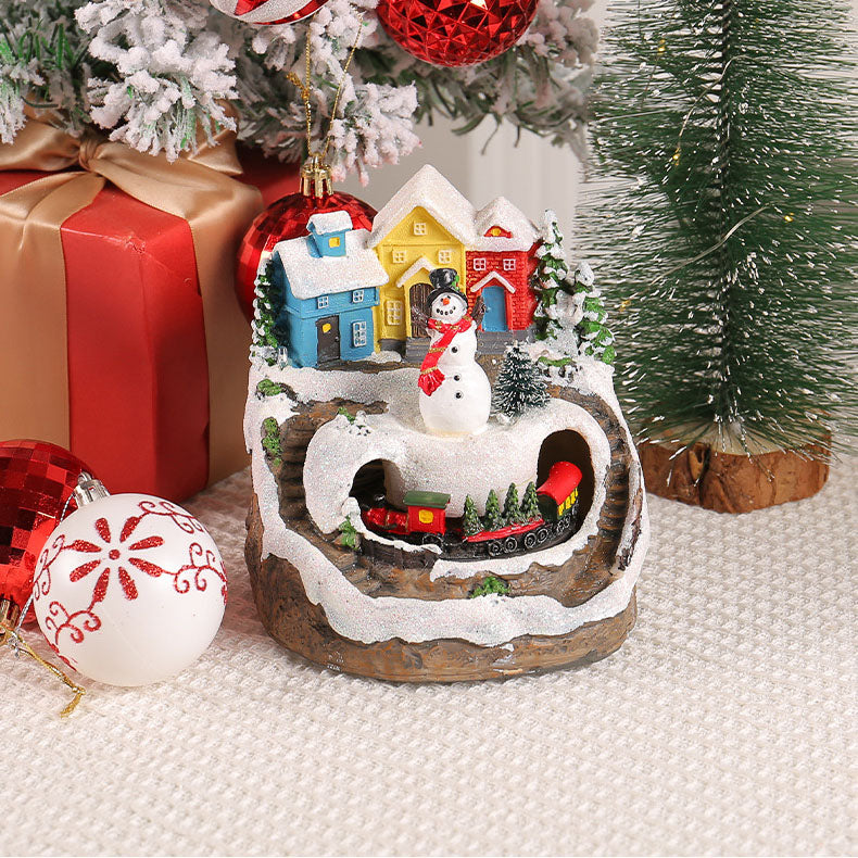Christmas Snowman House Music Box - Glowing Resin Cottage with LED Light & Festive Melody (12x12x13cm)