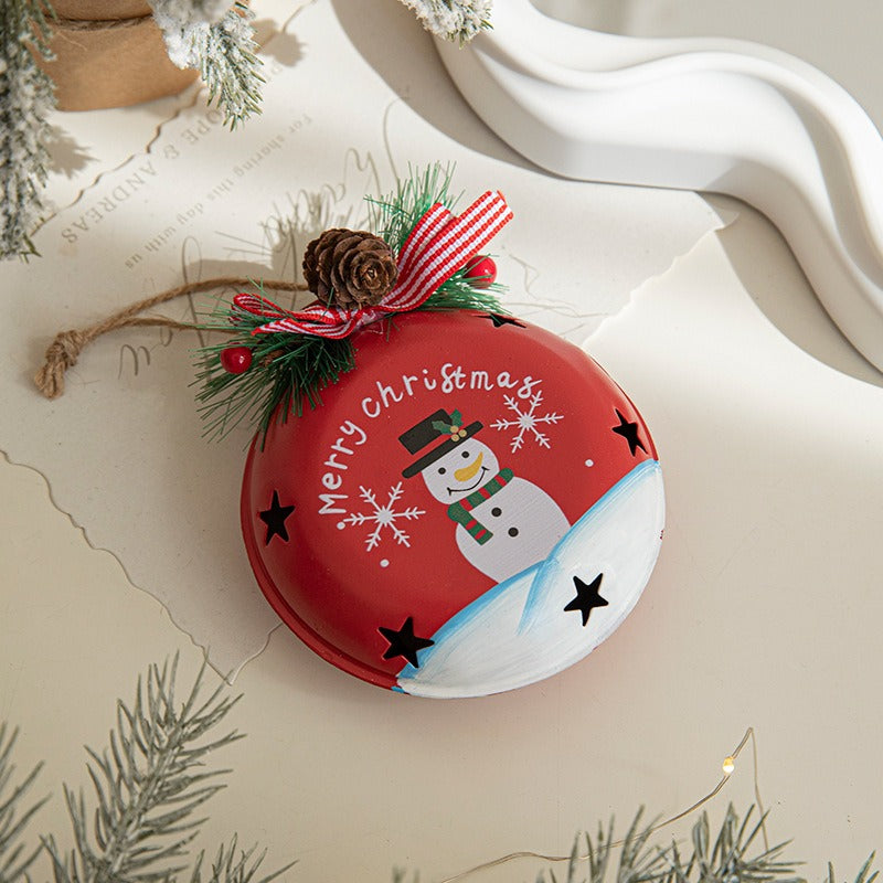Painted Iron Christmas Bell Pendant – Snowman & Santa Claus Tree Ornament