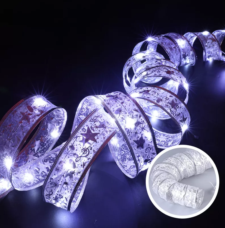Christmas Ribbon LED String Lights – Satin Copper Wire Fairy Lights