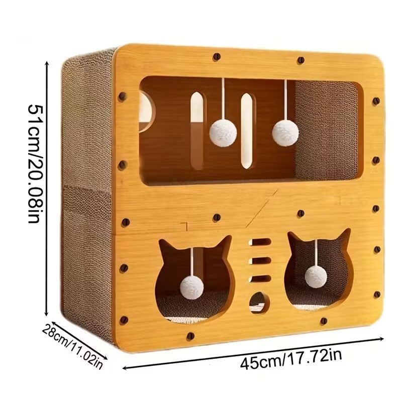 3-in-1 Cat House, Bed and Scratch Post - Multi-Layer Eco-Friendly Cardboard Cat Furniture