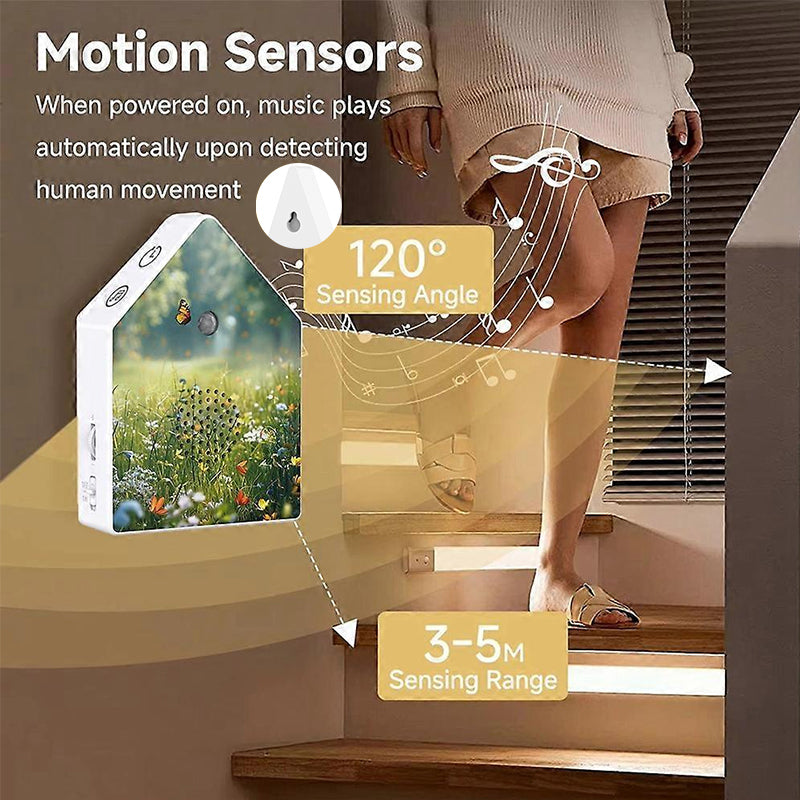 Realistic Birdsong Music Box with Motion Sensor - Portable Bird Chirp Speaker for Home, Garden and Office