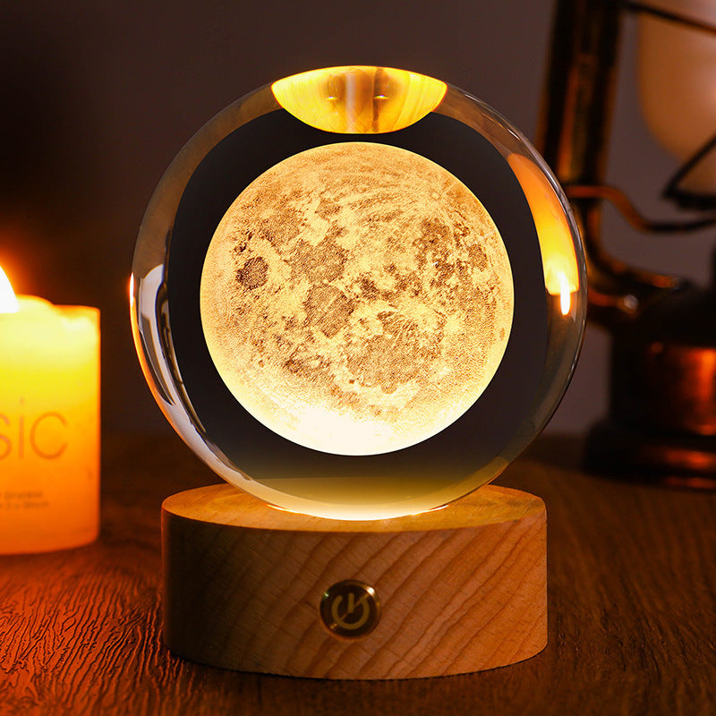 3D Crystal Ball Ornament with LED Touch Base – Micro Landscape Desk Decor Gift (6cm & 8cm)