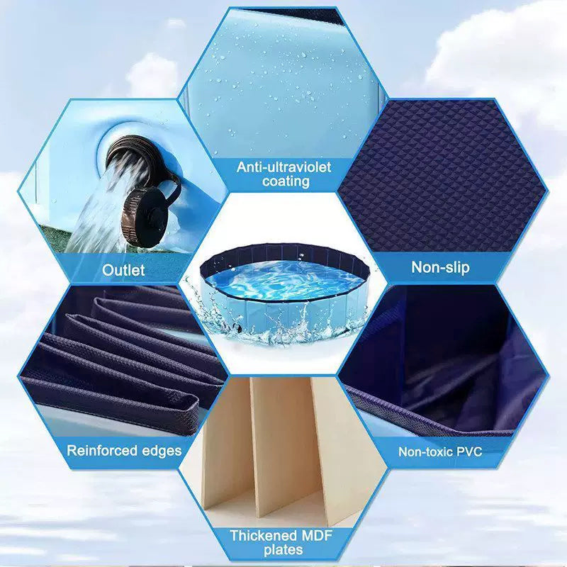 Foldable Dog Swimming Pool - Portable Pet Paddling Pool with Drain, 3 Sizes